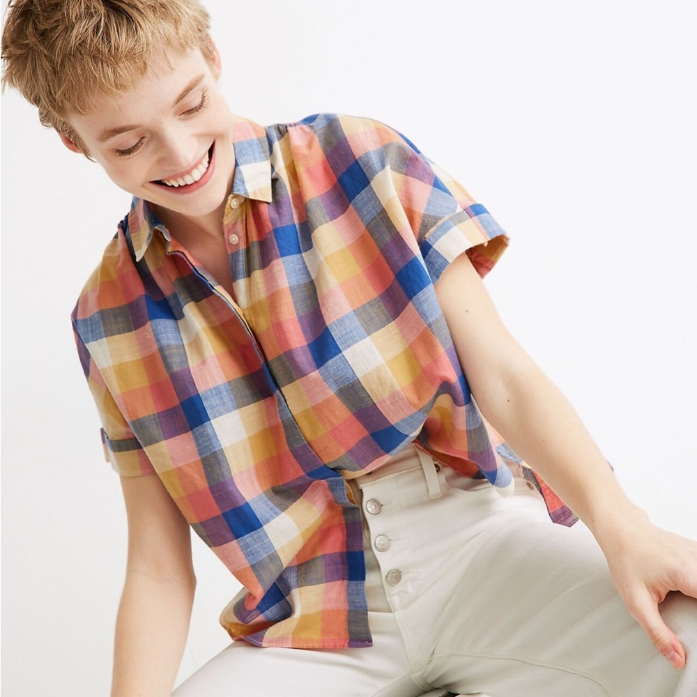 Madewell slightly cropped rainbow plaid shirt